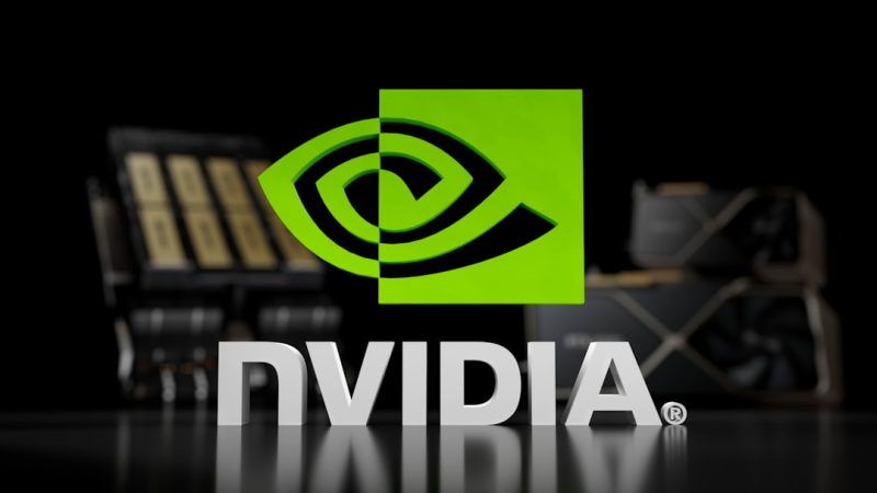 the nvidia logo is displayed on a table