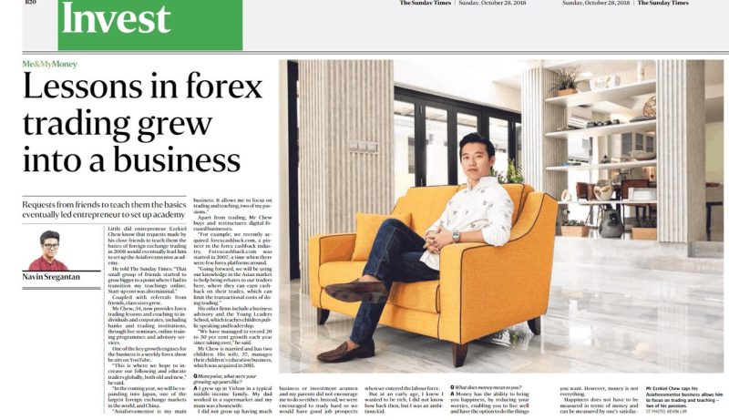 Ezekiel Chew featured in The Sunday Times Invest — Lessons in forex trading grew into a business