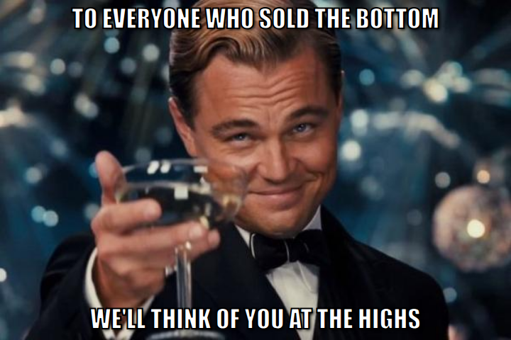 Leonardo DiCaprio cheers meme, to everyone who sold the bottom we'll think of you at the highs