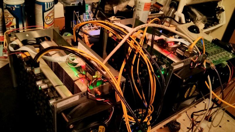 Bitcoin mining hardware with exposed cabling