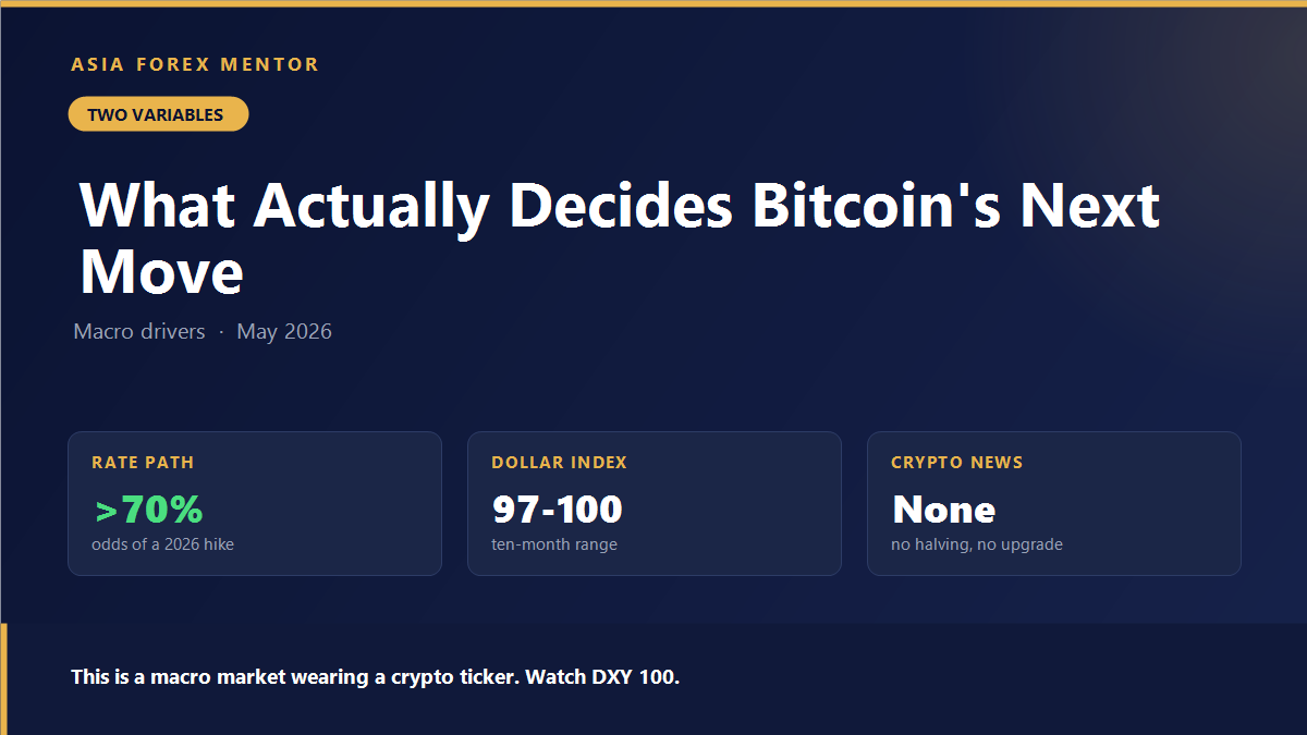 Bitcoin driven by the rate path and the 97 to 100 dollar index range, not crypto news
