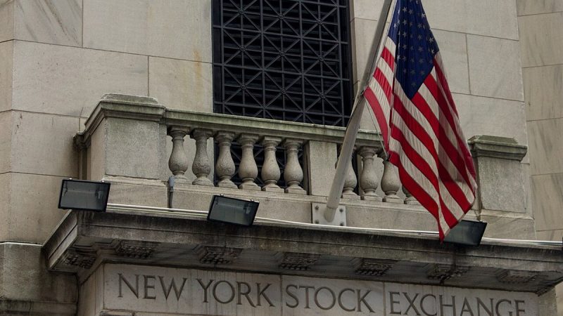 The New York Stock Exchange building with the United States flag